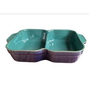 Denby England Divided Casserole Dish Bowl Harlequin Pattern Blue Green Speckled